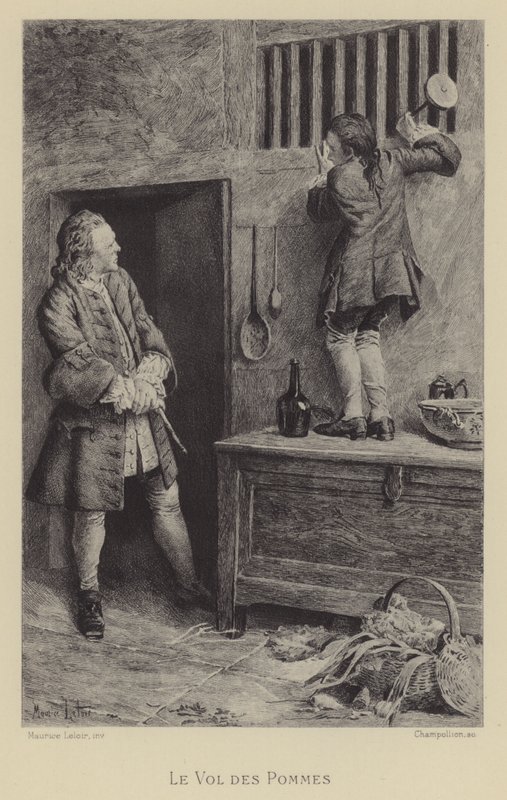 Stölden av äpplena (gravyr) av Maurice Leloir