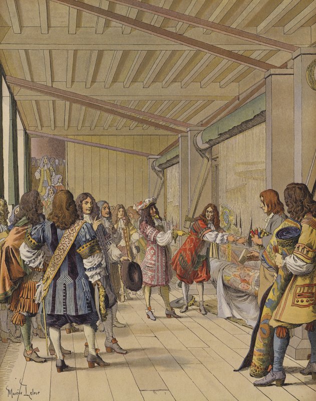 Besök av kung Ludvig XIV i Gobelins, Lebrun som visar honom verkstäderna av Maurice Leloir