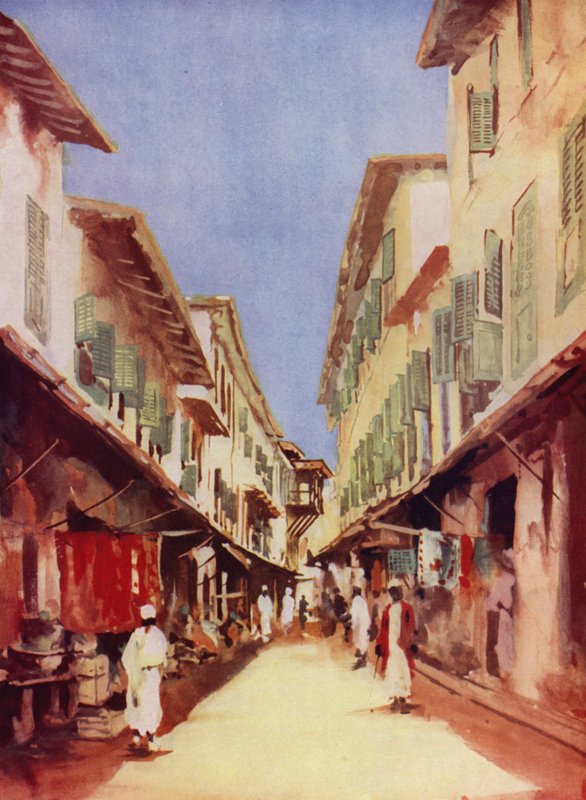 En gata i Zanzibar (färg litho) av Maurice Randall