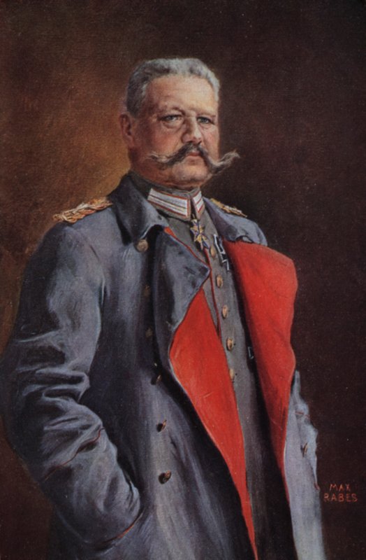 Fältmarskalk Paul von Hindenburg, befälhavare för den tyska armén under första världskriget (färg litho) av Max Rabes