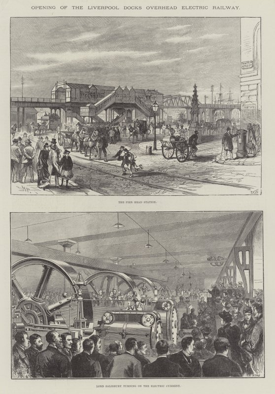 Öppnande av Liverpool Docks overhead Electric Railway av Melton Prior
