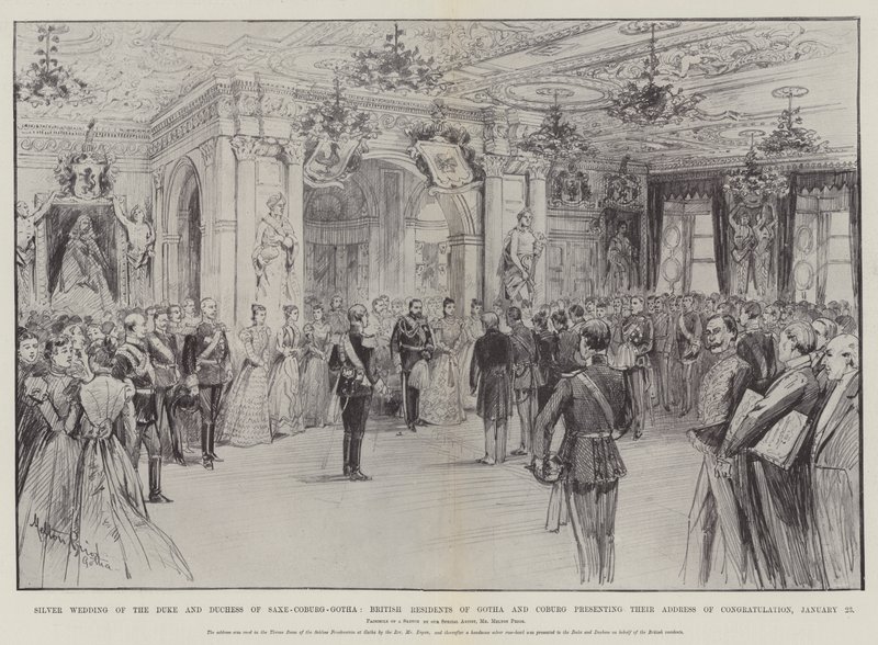 Silverbröllop av hertigen och hertiginnan av Saxe-Coburg-Gotha, brittiska invånare i Gotha och Coburg presenterar sin gratulationsadress, 23 januari av Melton Prior