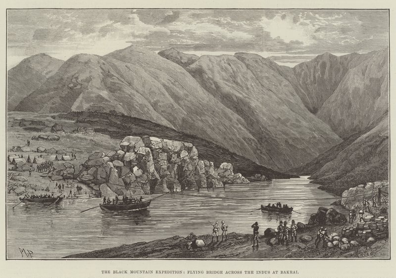 Black Mountain Expedition, Flygande bron över Indus vid Bakrai av Melton Prior