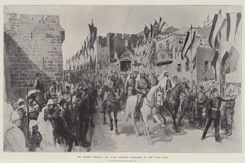 Den tyske kejsaren och staben går in i Jerusalem vid Jaffaporten av Melton Prior