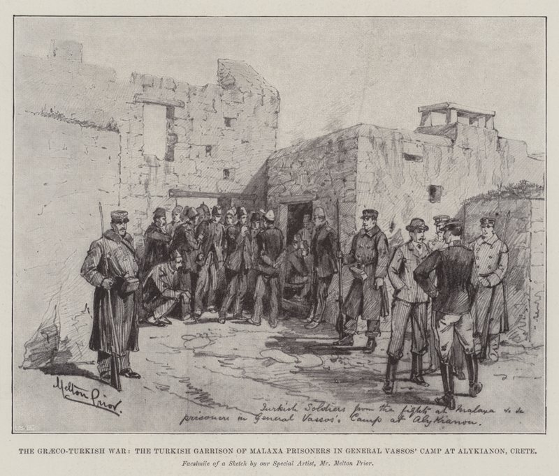Det grekisk-turkiska kriget, den turkiska garnisonen av Malaxa-fångar i General Vassos läger i Alykianon, Kreta av Melton Prior