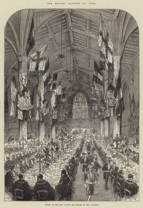 Borgmästarnas bankett i York, middag för borgmästare och borgmästare i Guildhall av Melton Prior