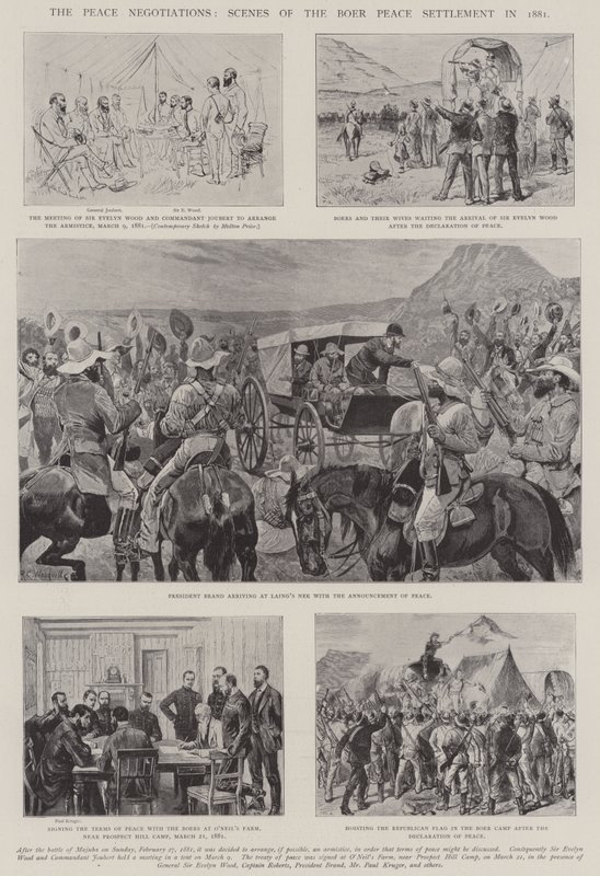 Fredsförhandlingarna, scener av boernas fredsuppgörelse 1881 av Melton Prior