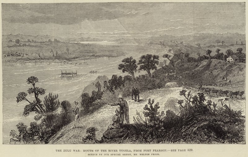 Zulukriget, mynningen av floden Tugela, från Fort Pearson av Melton Prior