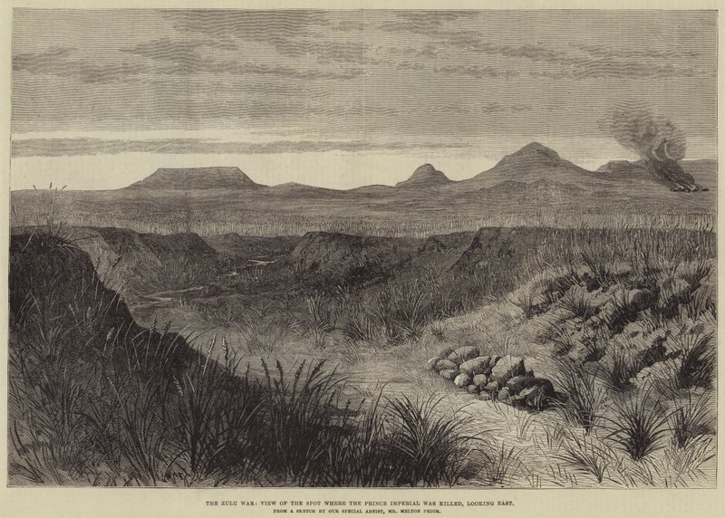 Zulukriget, utsikt över platsen där kejsarprinsen dödades, med blick österut av Melton Prior