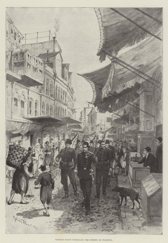Turkisk polis patrullerar gatorna i Stamboul av Melton Prior
