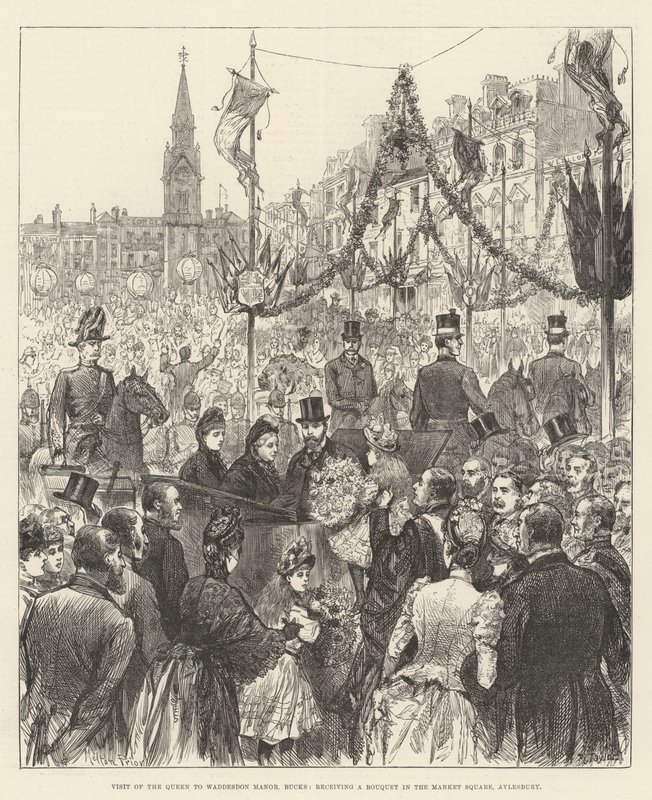 Besök av drottningen på Waddesdon Manor, Bucks, mottagande av en bankett på Market Square, Aylesbury av Melton Prior
