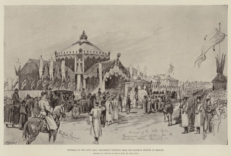 Den sene tsarens begravning, procession med start från järnvägsstationen i Moskva av Melton Prior