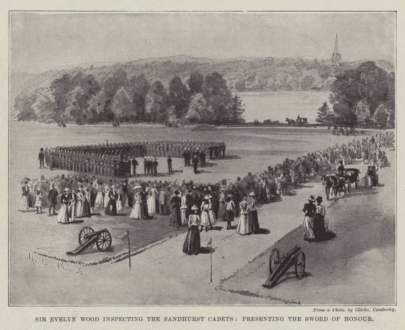 Sir Evelyn Wood inspekterar Sandhurst-kadetterna och överlämnar hederssvärdet. av Melton Prior