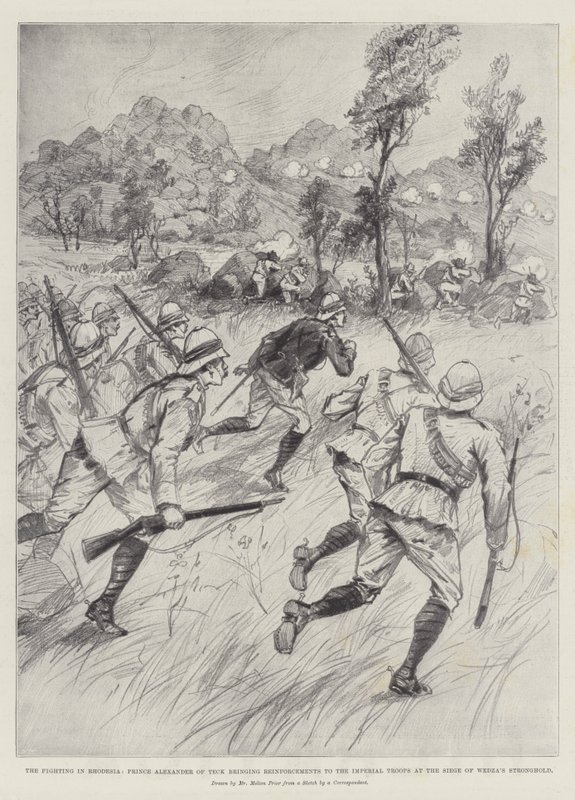 Striderna i Rhodesia, prins Alexander av Teck kommer med förstärkningar till de kejserliga trupperna vid belägringen av Wedzas fäste av Melton Prior