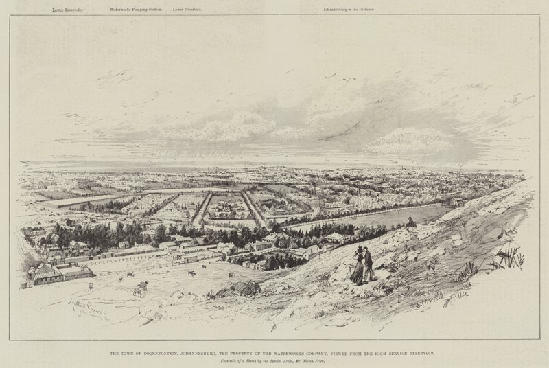 Staden Doornfontein, Johannesburg, Waterworks Company:s egendom, sett från High Service Reservoir av Melton Prior