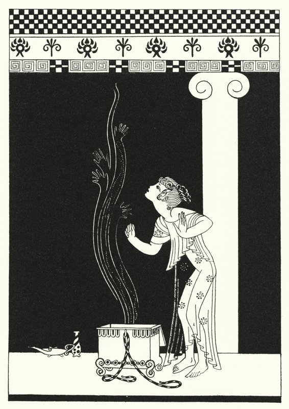 En svärm av bevingade varelser borstade av henne (färg litho) av Merlyn Mann