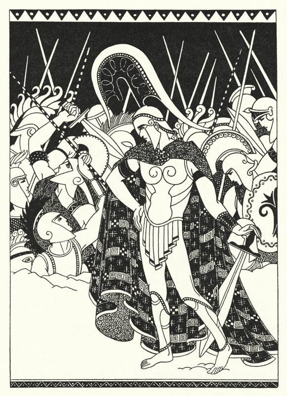 De började slå mot varandra med sina svärd (färg litho) av Merlyn Mann