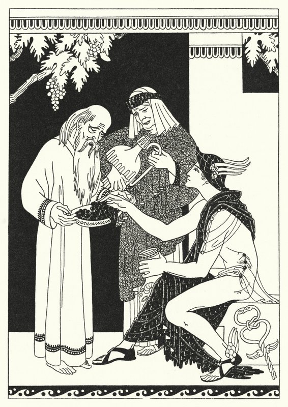 "Varför, moder Baucis, det är en fest!" utbrast Quicksilver (färg litho) av Merlyn Mann