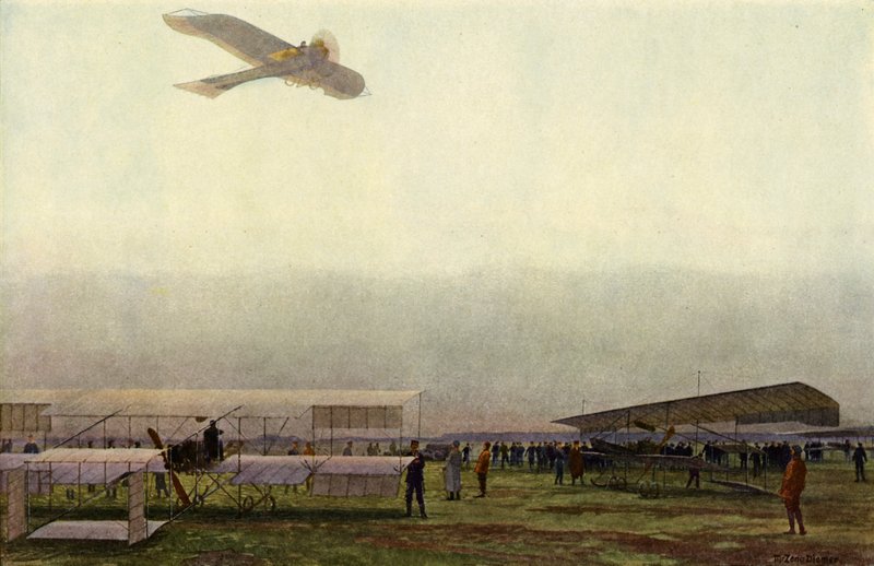 Tyska militärpiloter med sina flygplan (färg litho) av Michael Zeno Diemer