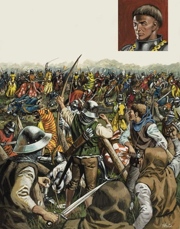 Slaget vid Agincourt, 25 oktober 1415 (gouache på papper) av Mike (20th century) White