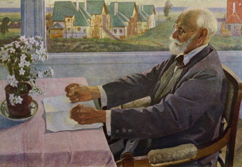 Porträtt av den ryske fysiologen Ivan Pavlov (färg litho) av Mikhail Vasilievich Nesterov
