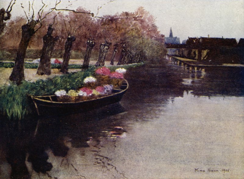 Hyacintblommor på väg till marknaden (färg litho) av Mima Nixon
