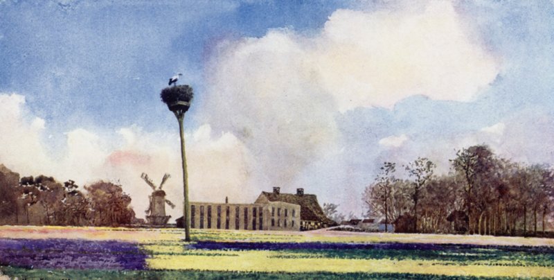Storkarnas återkomst (färg litho) av Mima Nixon