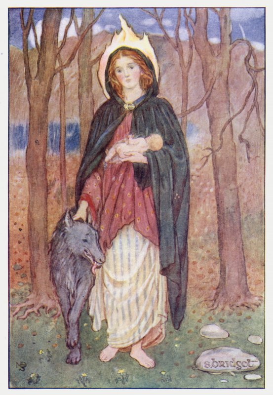 Saint Bridget (färg litho) av Minnie Didbin Spooner