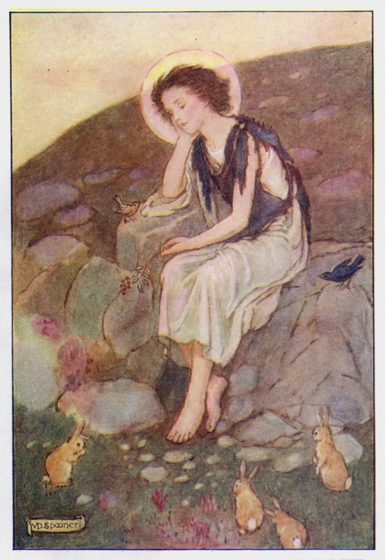 Saint Cuthbert (färg litho) av Minnie Didbin Spooner