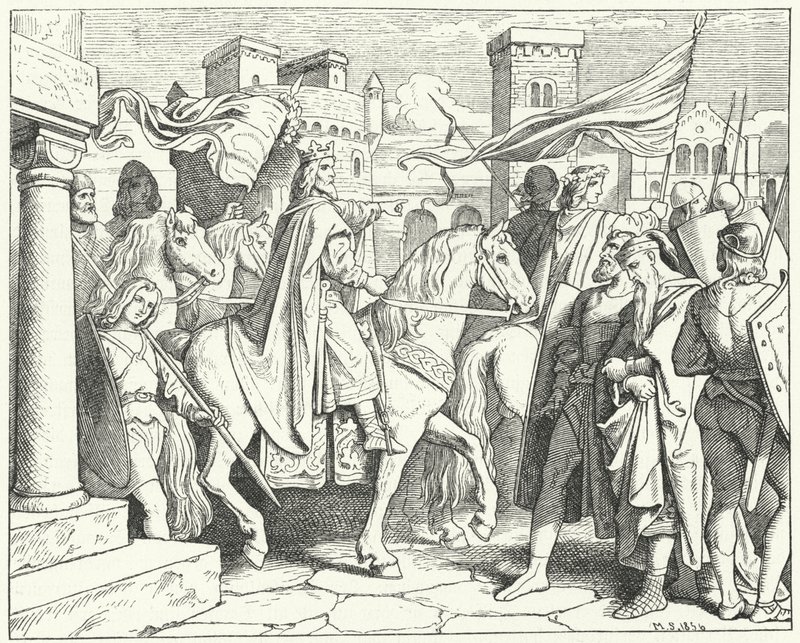 Karl den Store kommer in i Pavia, 774 (gravyr) av Moritz Ludwig von Schwind