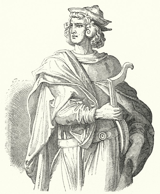 Walther von der Vogelweide, mellanhögtysk lyrisk poet (gravyr) av Moritz Ludwig von Schwind