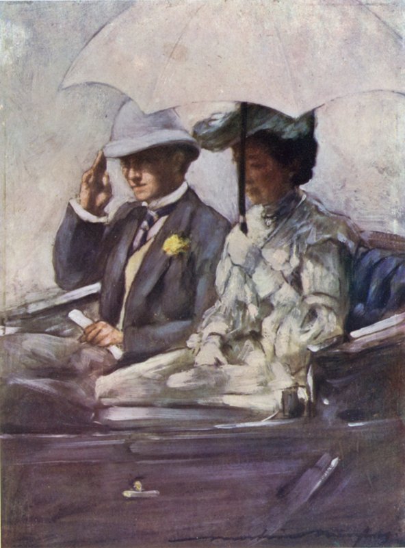 Lord Curzon och hertiginnan av Connaught på väg till retainers" Show av Mortimer Ludington Menpes