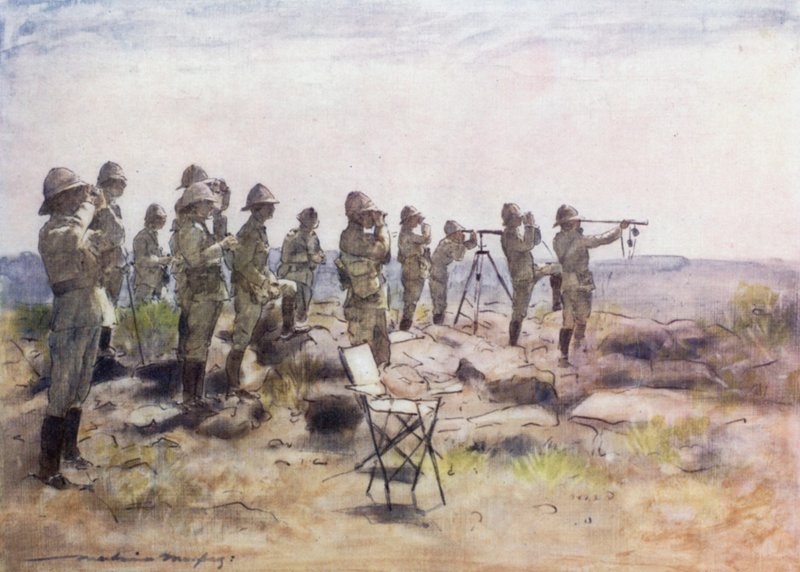 Lord Roberts och personal tittar på slaget vid Osfontein av Mortimer Ludington Menpes
