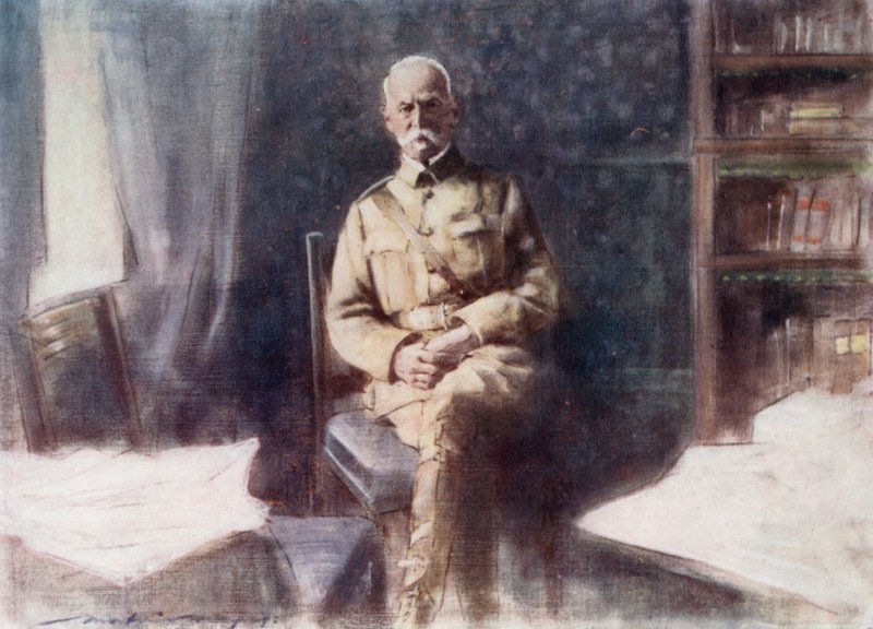 Lord Roberts i sin studie vid huvudkontoret i Bloemfontein av Mortimer Ludington Menpes