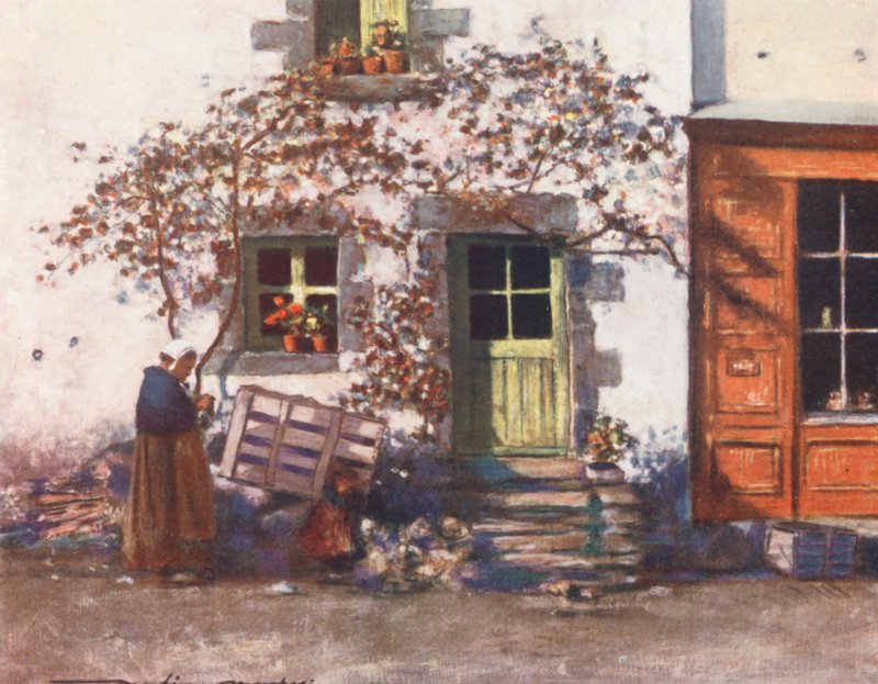 En stuga i Rochefort-en-Terre (färglitografi) av Mortimer Ludington Menpes