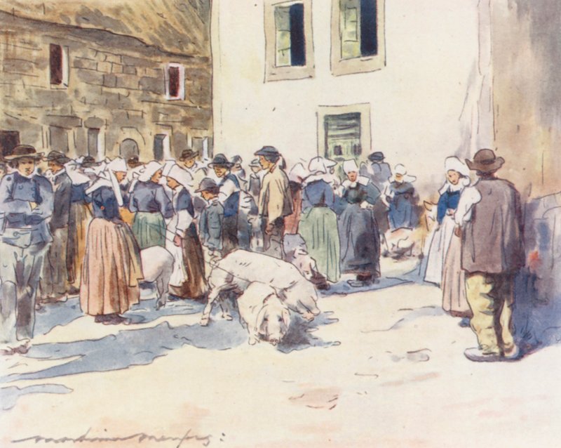 En grismarknad (färglitografi) av Mortimer Ludington Menpes