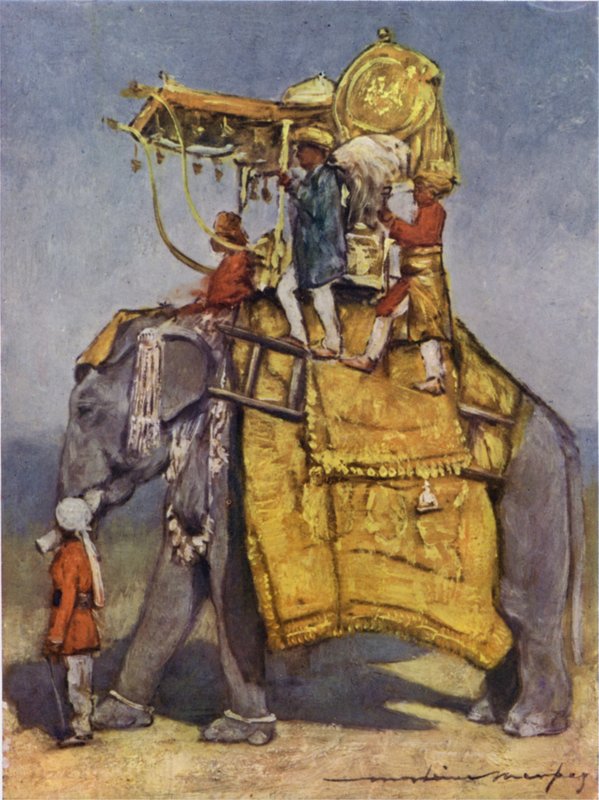 En statselefant i alla dess fångster (färg litho) av Mortimer Ludington Menpes