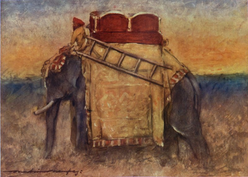 En elefant från centrala Indien (färg litho) av Mortimer Ludington Menpes