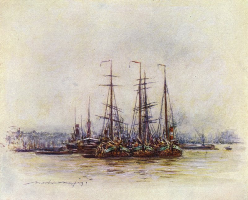 Holländska pråmar nära tornet av Mortimer Ludington Menpes
