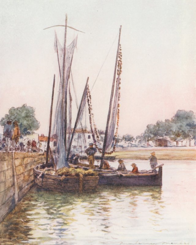 Fiskebåtar, Concarneau (färglitografi) av Mortimer Ludington Menpes