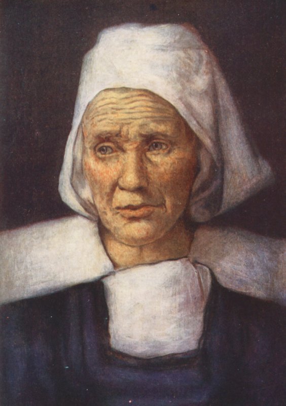 La Vieille Mere Perot (färglitografi) av Mortimer Ludington Menpes