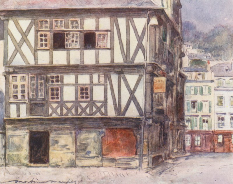 Medeltida hus i Morlaix (färglitografi) av Mortimer Ludington Menpes