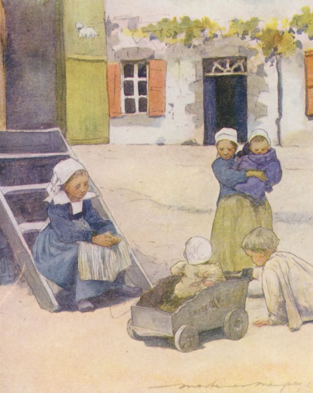 Spelar på "Place", Pont-Aven (färglitografi) av Mortimer Ludington Menpes