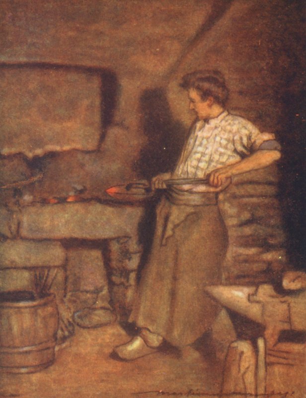 The Village Forge, Pont-Aven (färglitografi) av Mortimer Ludington Menpes
