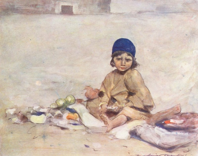 Världens barn: Cashmere, Sitting Still (färglitografi) av Mortimer Ludington Menpes