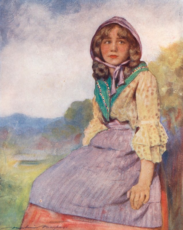 Världens barn: English, Country Girl (färglitografi) av Mortimer Ludington Menpes