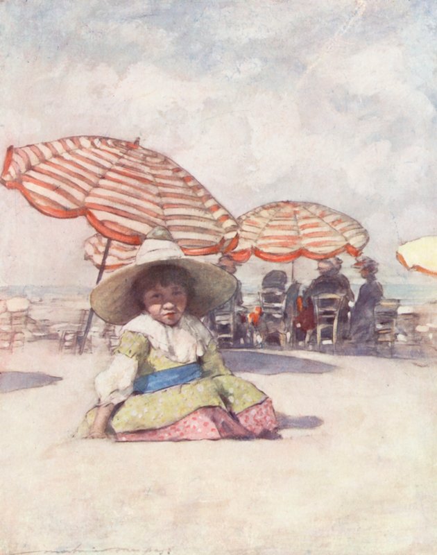 Världens barn: Franska, På stranden vid Trouville (färglitografi) av Mortimer Ludington Menpes