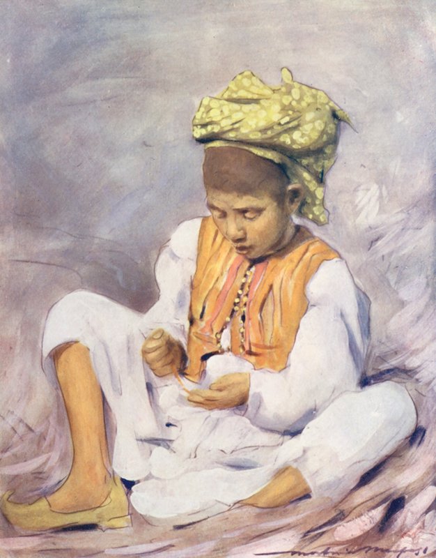 Världens barn: Indian, tränga pärlor (färglitografi) av Mortimer Ludington Menpes