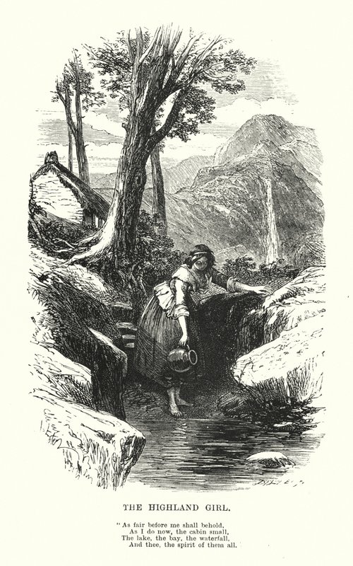 William Wordsworth: The Highland Girl (gravyr) av Myles Birket (after) Foster