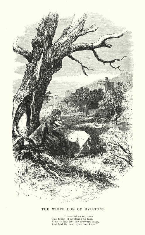 William Wordsworth: The White Doe of Rylstone (gravyr) av Myles Birket (after) Foster